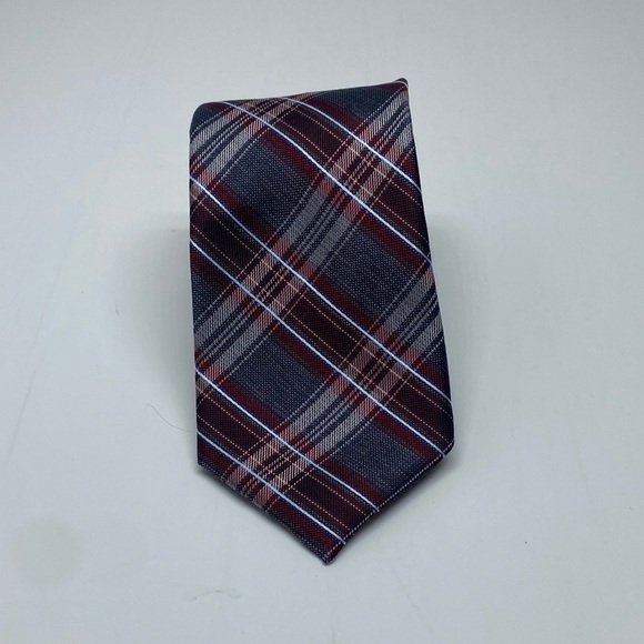 Pronto Uomo Platinum Silk Tie - Red and Gray Plaid - Picture 3 of 5
